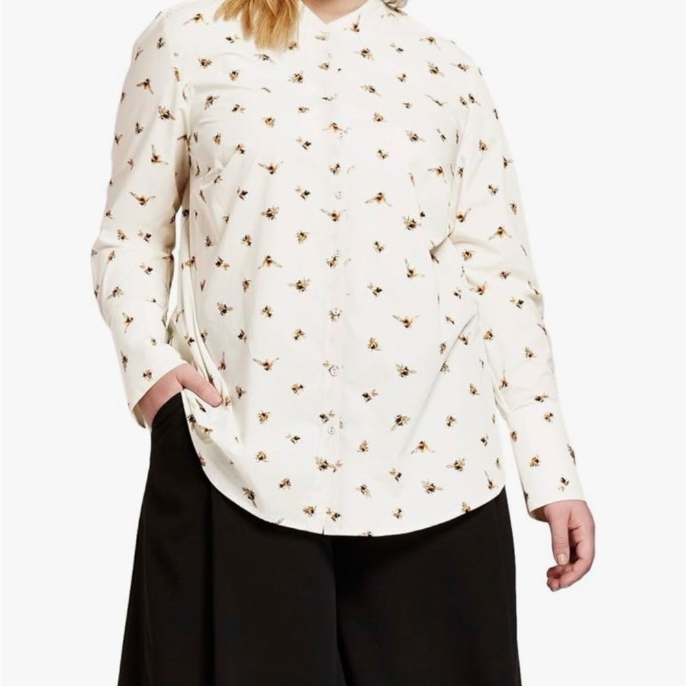 Victoria Beckham for Target White Floral Button-Down Shirt